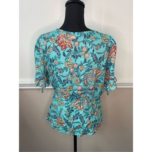 NWT Maurices Wrap Tie Peplum Floral Short Sleeve Blouse Size Medium - Picture 5 of 9